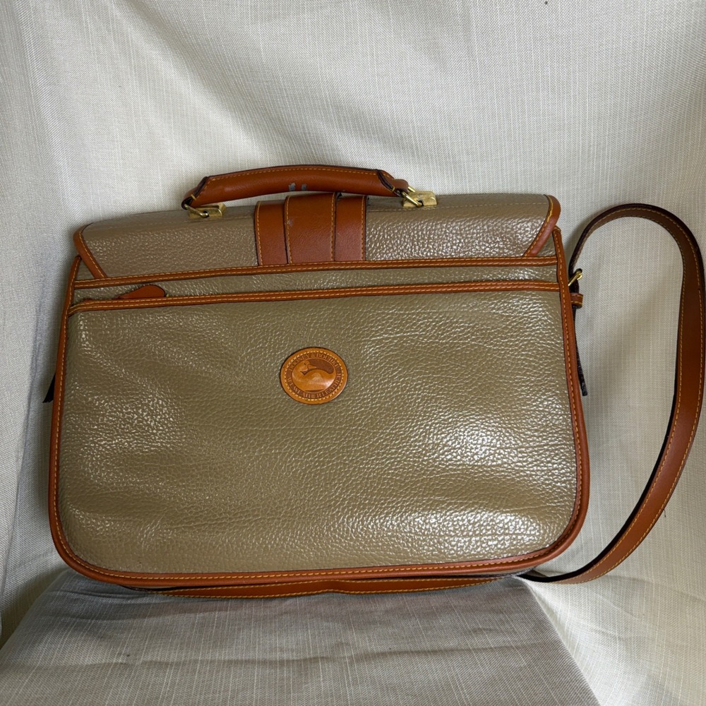 Dooney & Bourke All Weather Leather Briefcase Messenger Bag Taupe Tan Vintage